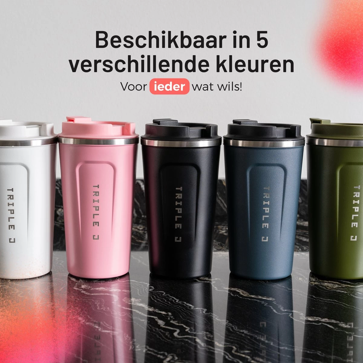 Triple J® Koffiebeker To Go - Thermosbeker - BPA & Lekvrij - 510ml - Roze - Afbeelding 8
