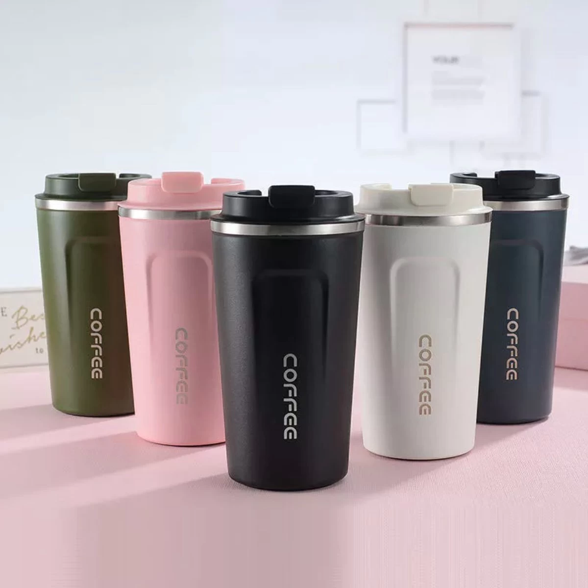 Koffiebeker To Go | Lekvrije Thermosbeker | Thermosfles | RVS Reisbeker | Dubbelwandige Travel Mug | 380 Ml | Zwart - Afbeelding 4