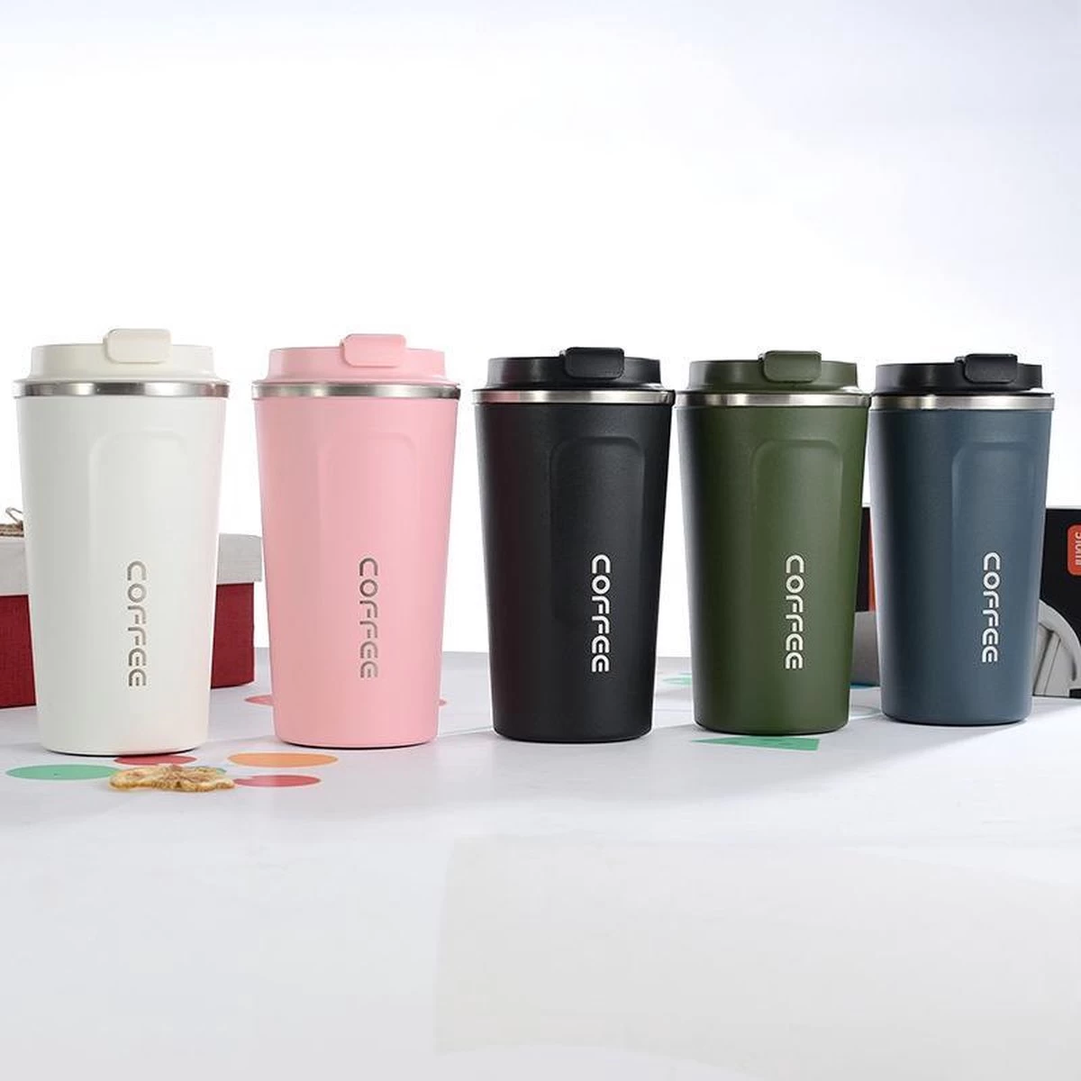 Koffiebeker To Go | Lekvrije Thermosbeker | Thermosfles | RVS Reisbeker | Dubbelwandige Travel Mug | 350 Ml | Roze - Afbeelding 2
