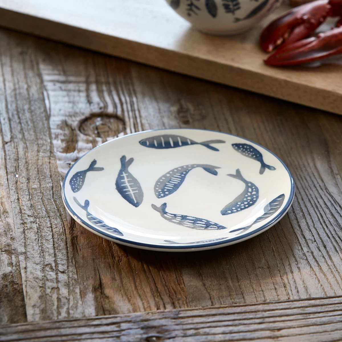 Riviera Maison Bord, Ontbijtbord, Servies, Tafeldecoratie Voor Eetkamer, Keuken - First Catch Breakfast Plate - Blauw - Keramiek - 1 Stuk - Afbeelding 2