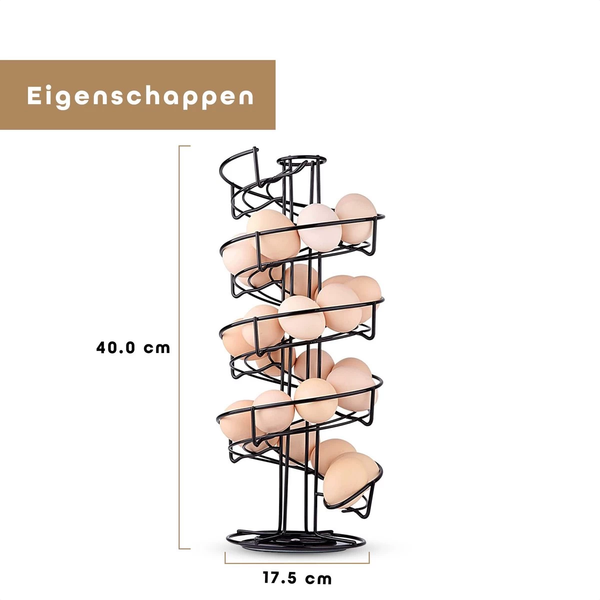 Eiermand – Eierrek – Eierhouder – Eieren – 360° - Zwart - Pasen - 39 Eieren - BAULK® - Afbeelding 7
