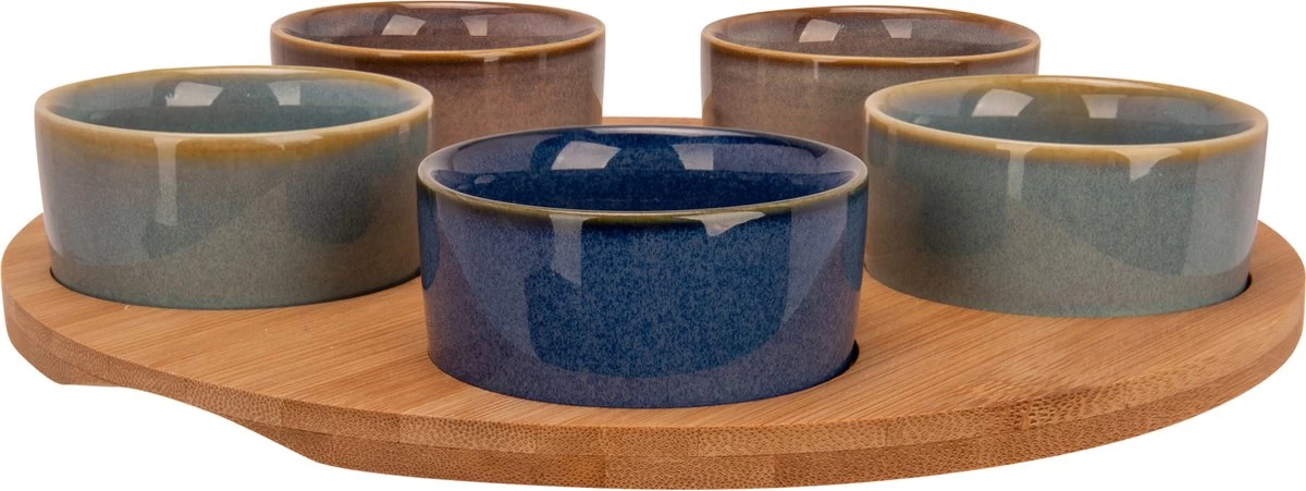Cosy & Trendy Serveerplank Bamboe Dia 25 Cm Met 5x Luxe Hapjes/saus/tapas Schaaltjes