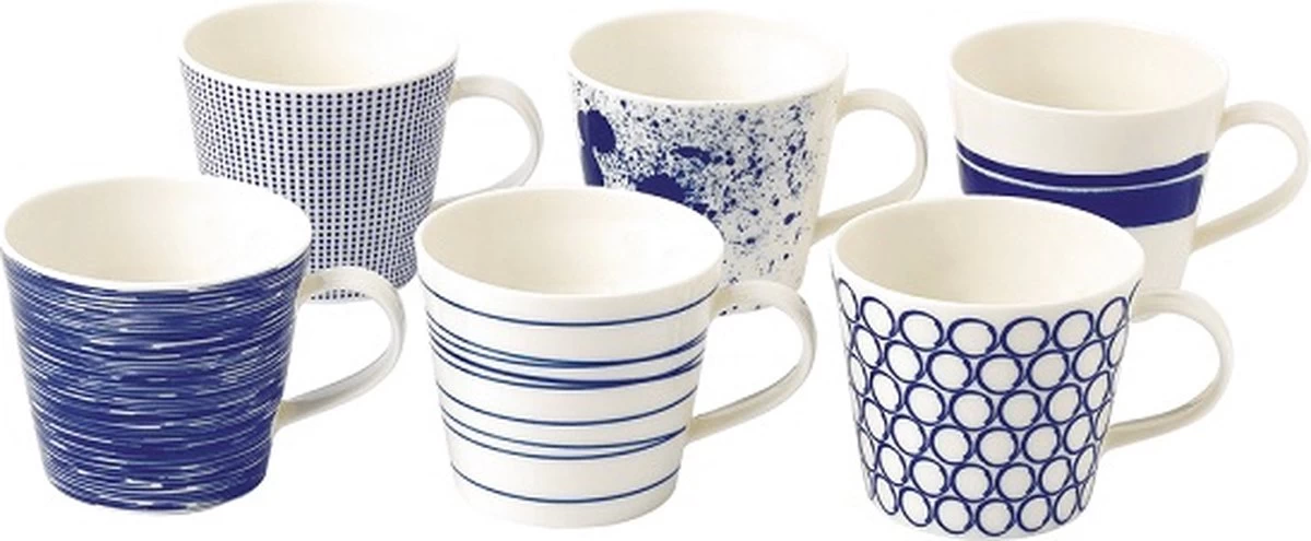 Royal Doulton Pacific - 6x Mok / Beker - Porselein - Wit / Blauw - 450 Ml - Set Van 6 Mokken - Afbeelding 9