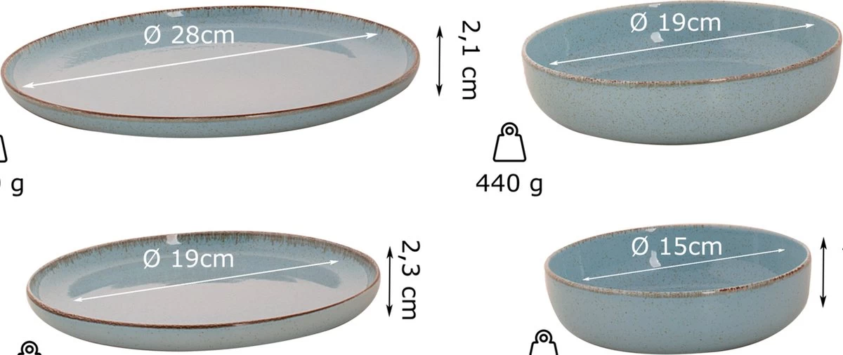 Palmer Serviesset Antigo Porselein 6-persoons 24-delig Lichtblauw - Afbeelding 2