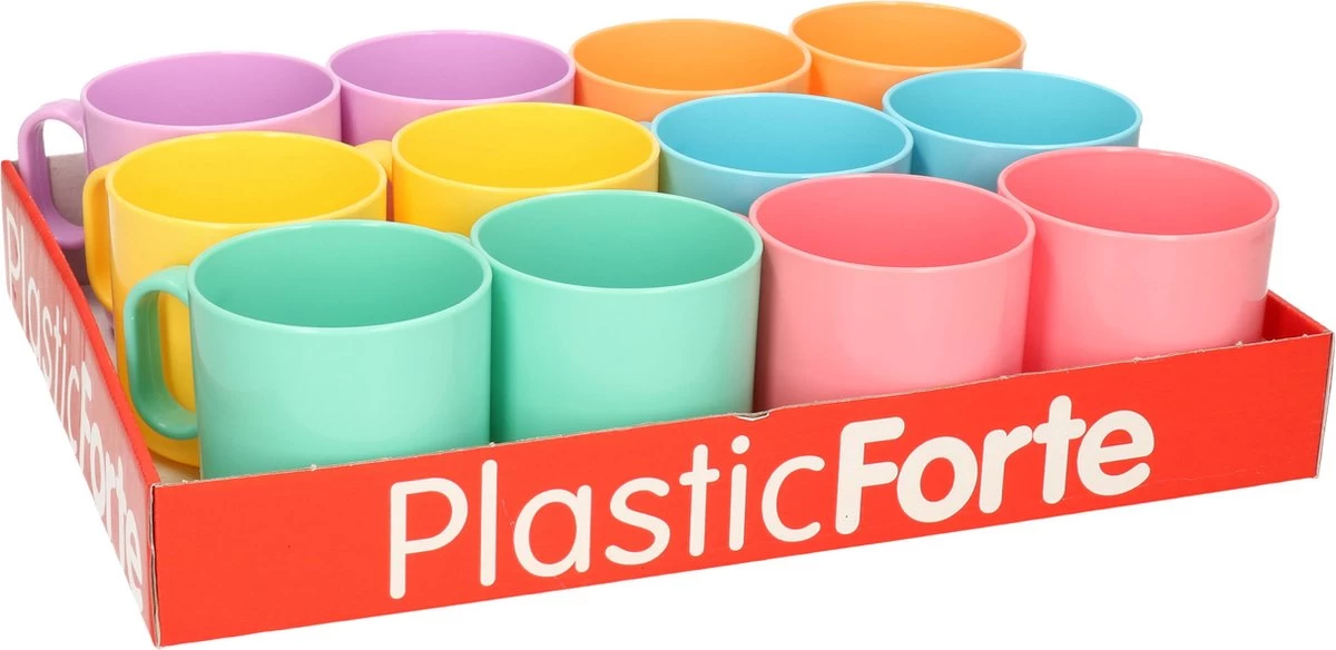12x Gekleurde Drinkbekers/mokken Kunststof 320 Ml - Limonade Bekers - Campingservies/picknickservies - Afbeelding 2