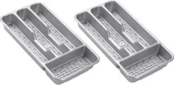 2x Stuks Bestekbakken/bestekhouders 4-vaks Grijs - 33 X 18 X 4 Cm - Keuken Opberg Accessoires