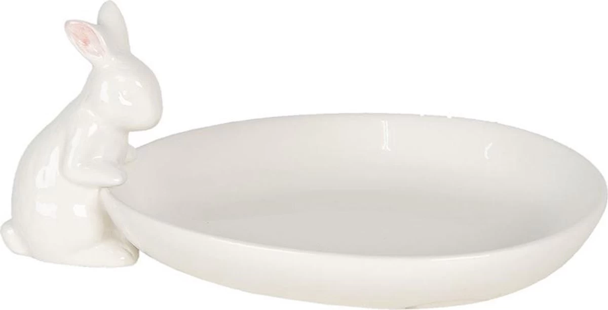 Clayre & Eef Serveerschaal 20x13x8 Cm Wit Keramiek Ovaal Konijn Presenteerschaal Dienblad Decoratie Schaal - Afbeelding 3