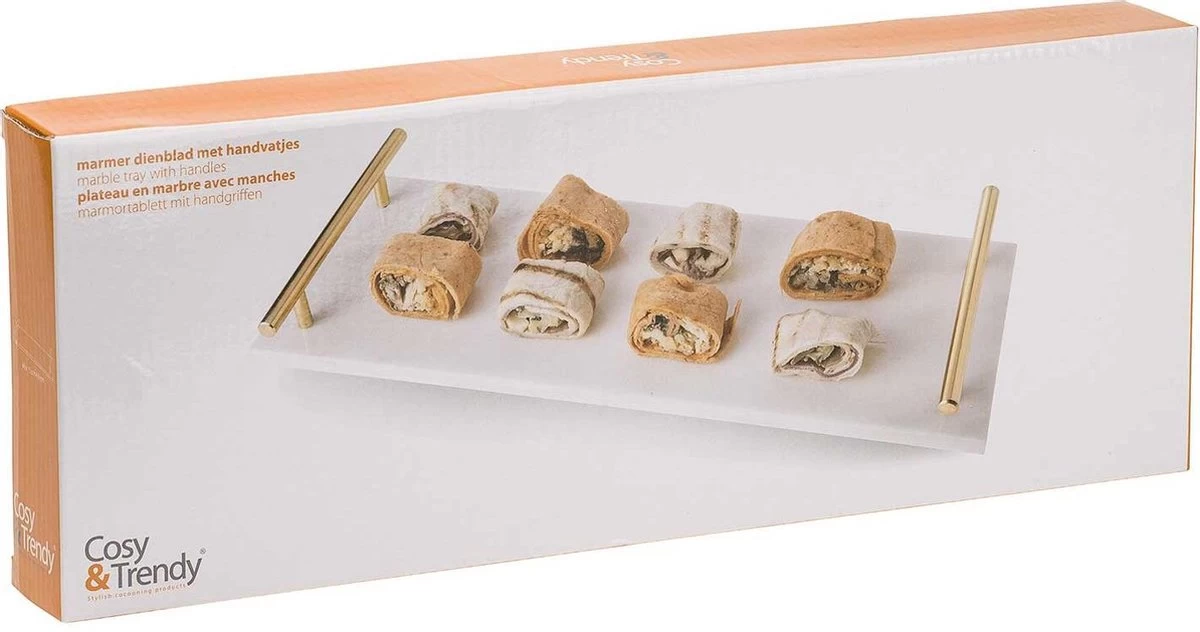Cosy&Trendy Marmeren Dienblad Met Gouden Handvaten - 40 X 14 Cm - Afbeelding 4
