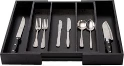 Merkloos Decopatent® Uitschuifbaar Bestekbak - Besteklade - 3 Vaks -> Uitschuifbaar Naar 5 Vakken - Bestekbakken Organizer - Bamboe - Zwart