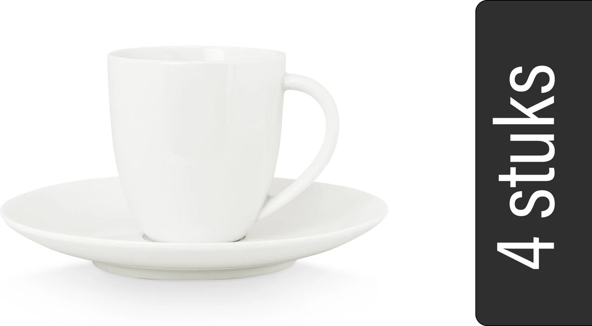 Vtwonen 4 Koffiekopjes Met Schoteltjes - Wit - Porselein - 100ml