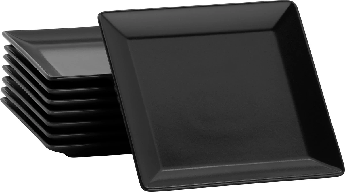 Lite-Body Hermes Gebaksbordjes - Set Van 8 Stuks - Ø16 Cm - Zwart Mat