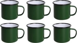 Olympia Emaille Mok 35cl - Emaille Beker Groen / Zwart - Emaille Servies ( Set Van 6 )