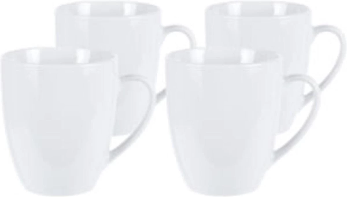 Excellent Houseware Set Van 4x Stuks Bekers/mokken Wit 380 Ml Van Porselein - Melkbekers - Afbeelding 4