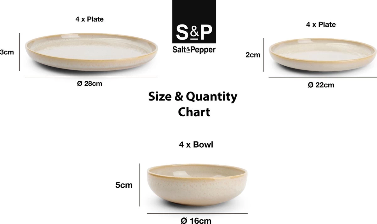 Salt&Pepper Tabo Beige - Serviesset - 4 Persoons - 12 Delig - Crème/Beige - Afbeelding 7