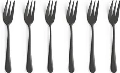 Merkloos Gebaksvorkje - Dessertvorkje ZWART - 6 Stuks - Koffie - Roestvrijstaal - Geslepen - RVS - Mat - Vaatwasserbestendig - Vaatwasser - Hoge Kwaliteit Servies - Koffielepel - Ijslepel - Dessertvork - Dessert