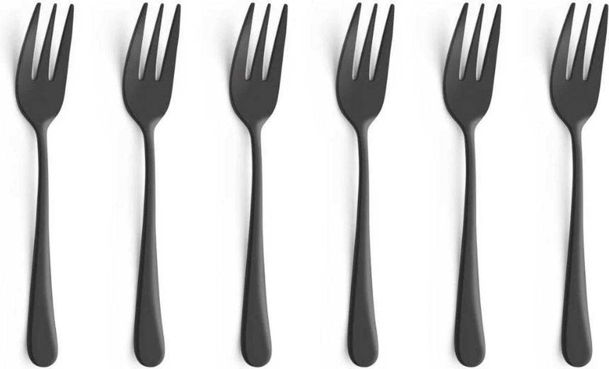 Merkloos Gebaksvorkje - Dessertvorkje ZWART - 6 Stuks - Koffie - Roestvrijstaal - Geslepen - RVS - Mat - Vaatwasserbestendig - Vaatwasser - Hoge Kwaliteit Servies - Koffielepel - Ijslepel - Dessertvork - Dessert