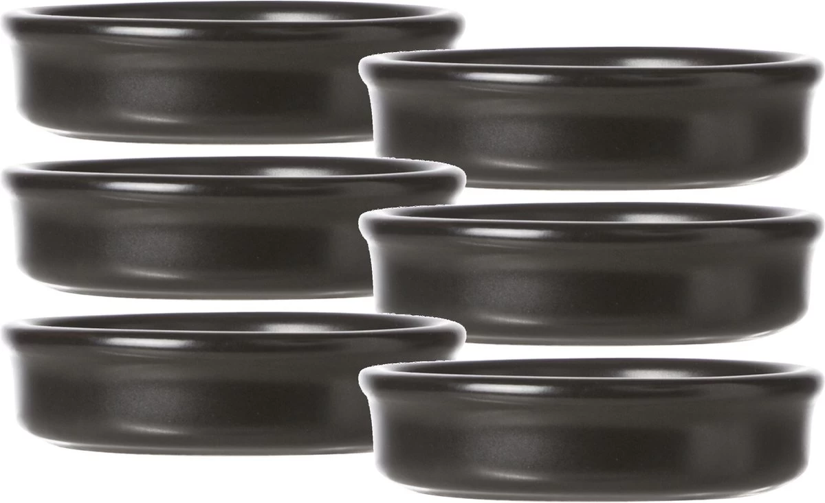 6x Creme Brulee Mini Schaaltjes/bakjes Zwart 7,5 Cm Van Aardewerk - 80 Ml - Tapas Schaaltjes