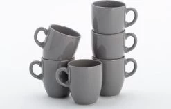 Lite-Body Hermes Koffie Beker 20 Cl - Set Van 6 Stuks - Aardewerk - Grijs