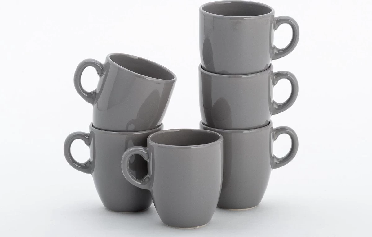 Lite-Body Hermes Koffie Beker 20 Cl - Set Van 6 Stuks - Aardewerk - Grijs