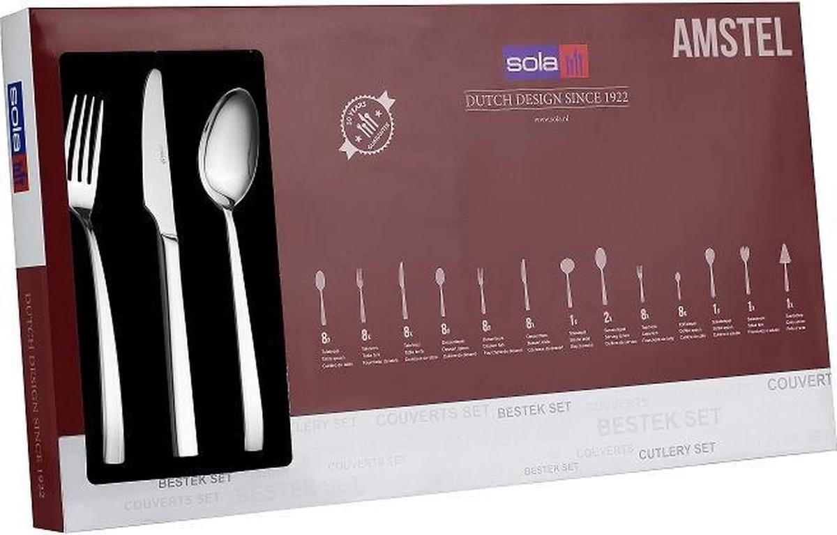 Sola Bestekset Amstel - Economy - 8 Persoons - 70 Delig - Zilver Chroomstaal 18/0 - RVS - Afbeelding 3