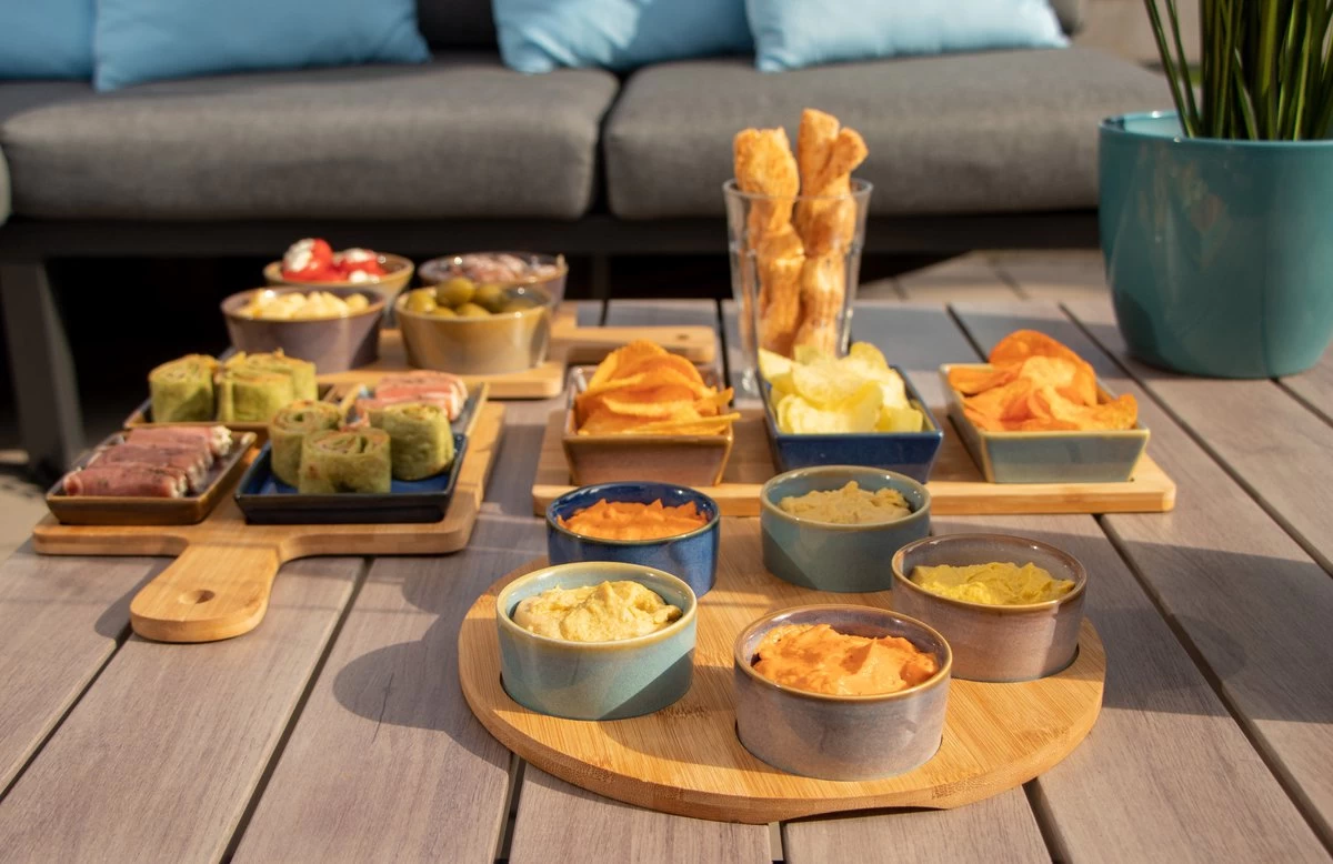 Cosy & Trendy Serveerplank Bamboe Dia 25 Cm Met 5x Luxe Hapjes/saus/tapas Schaaltjes - Afbeelding 4