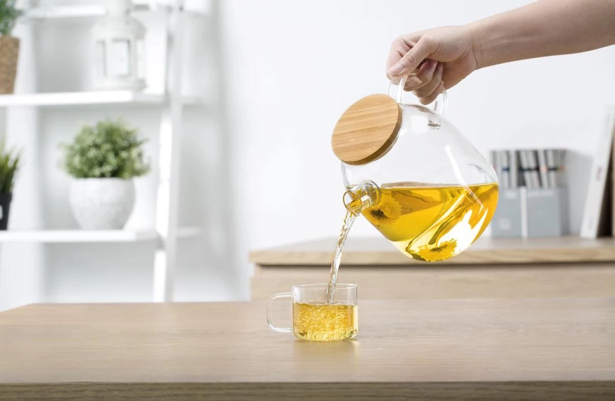 S091 Glazen Theepot Met Bamboedeksel - 1600 Ml - Samadoyo - Afbeelding 2