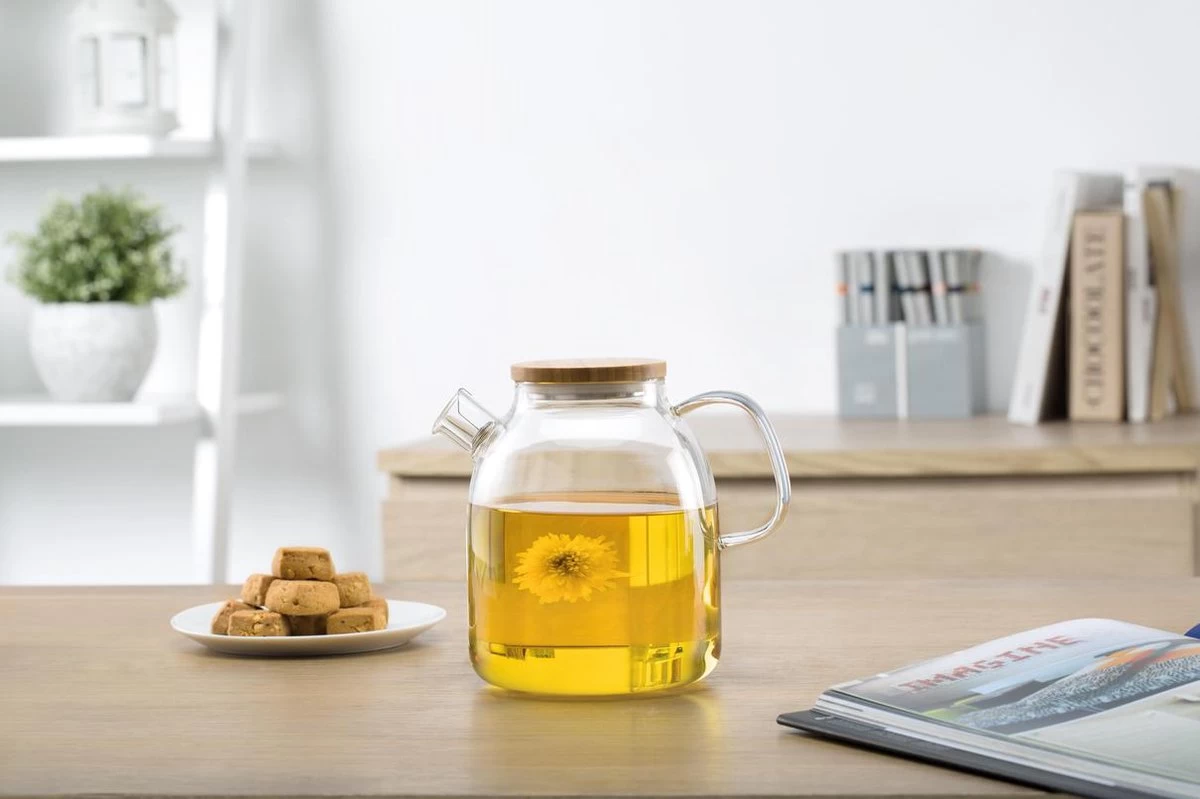 S091 Glazen Theepot Met Bamboedeksel - 1600 Ml - Samadoyo - Afbeelding 3