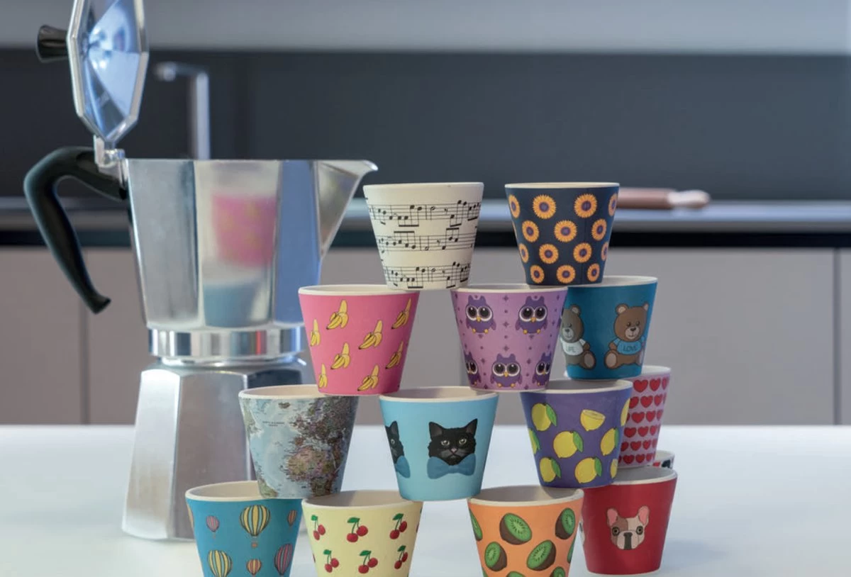 Quy Cup - 90ml Ecologische Reis Beker - Espressobeker “Peanuts Snoopy Music” Met Zwarte Siliconen Deksel - Afbeelding 8