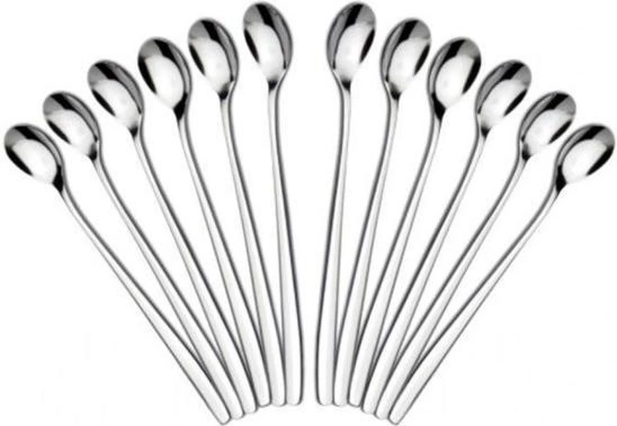 Latte Machiato Lepels – RVS Lange Yoghurt, Dessert Of Koffie Lepeltjes – KELERINO. - Set Van 12 Stuks