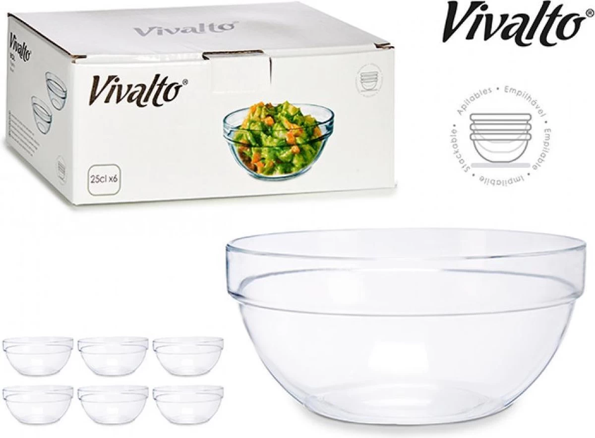 Set Van 6x Stuks Glazen Salade/dessert/sauzen Schaaltjes/kommetjes 10.5 X 4.5 Cm - Schalen/kommen Van Glas - Afbeelding 2