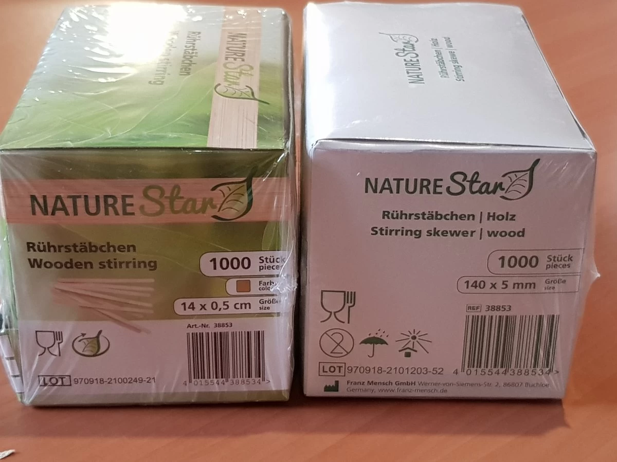 Merkloos NatureStar Wegwerp Houten Roerstaafjes 14 Cm BIO 1000 Stuks In Handige Hygiënische (dispenser)doos - Afbeelding 3