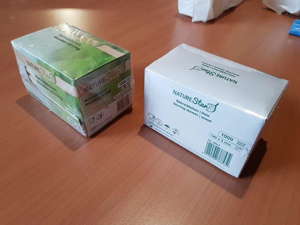 Merkloos NatureStar Wegwerp Houten Roerstaafjes 14 Cm BIO 1000 Stuks In Handige Hygiënische (dispenser)doos - Afbeelding 2