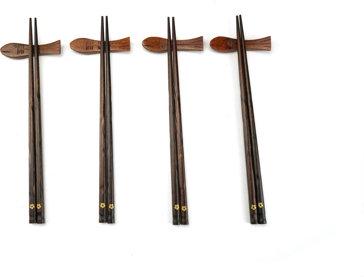 Asiansticks - Luxe Houten Chopsticks Met Houder - Sushiset Voor 4 Personen - Cadeauset - Afbeelding 3