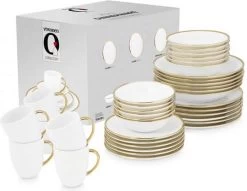 Vtwonen Serviesset - Wit/Goud - Porselein - 36-Delig