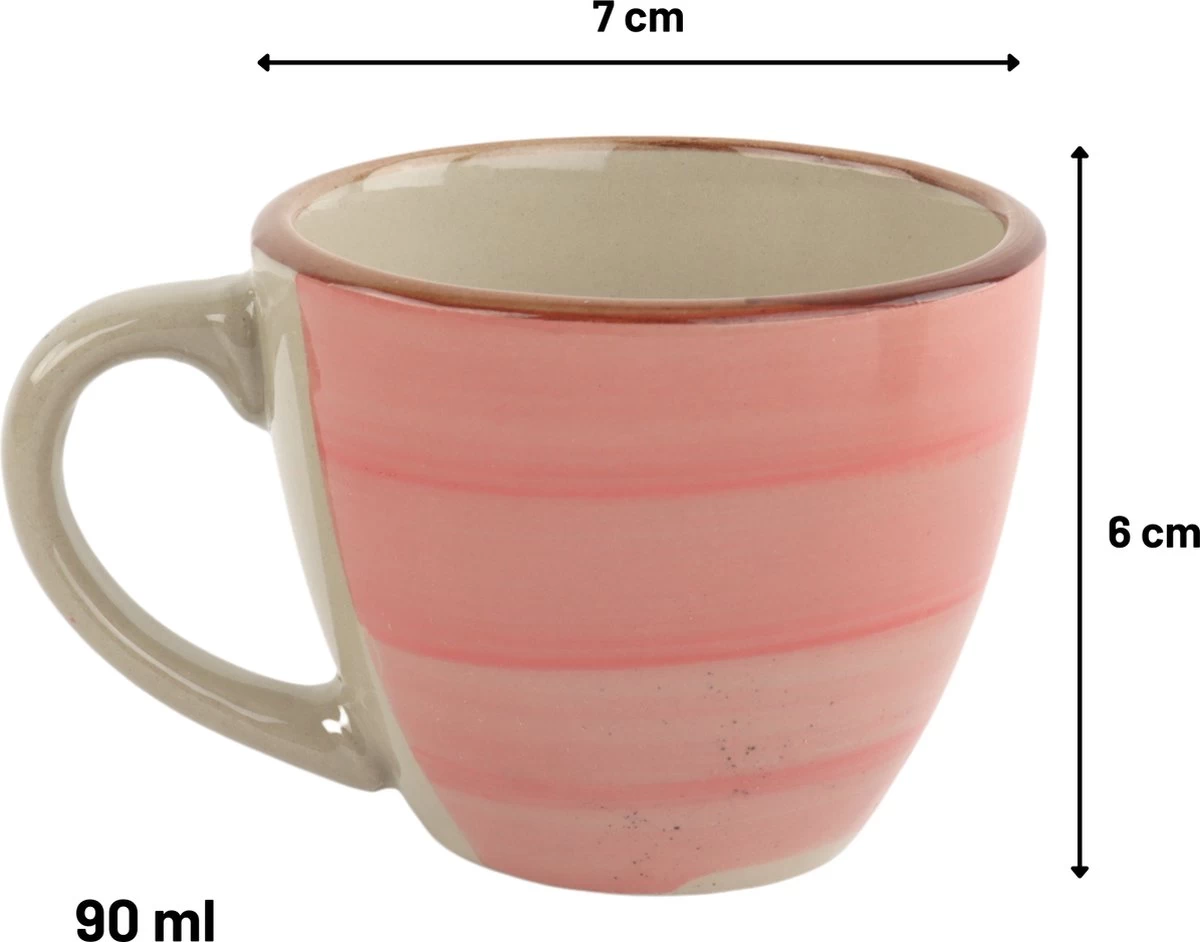 Orange85 Espresso Kopjes - Koffie - Set Van 6 - Meerdere Kleuren - 100 Ml - Aardewerk - Glazen - Met Oor - Koffiekopjes - Afbeelding 6