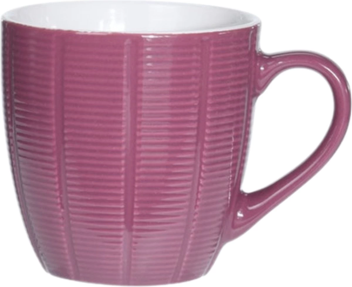 Orange85 Koffiekopjes Gekleurd - Set Van 6 - Koffiemokken - Streep - 200 Ml - Reliëf - Aardewerk - Met Oor - Theemokken - Afbeelding 8