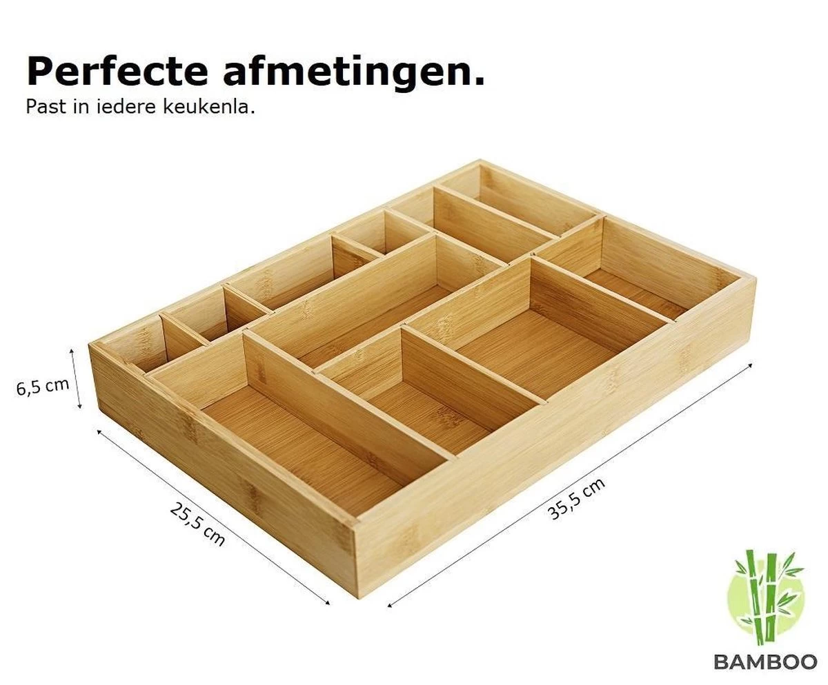 Merkloos Decopatent® Bestekbak - Lade Organizer - Besteklade - Bamboe - Hout - Bestek Bak Organizer Houder Voor Keukenla - Bestekcassette - Afbeelding 4