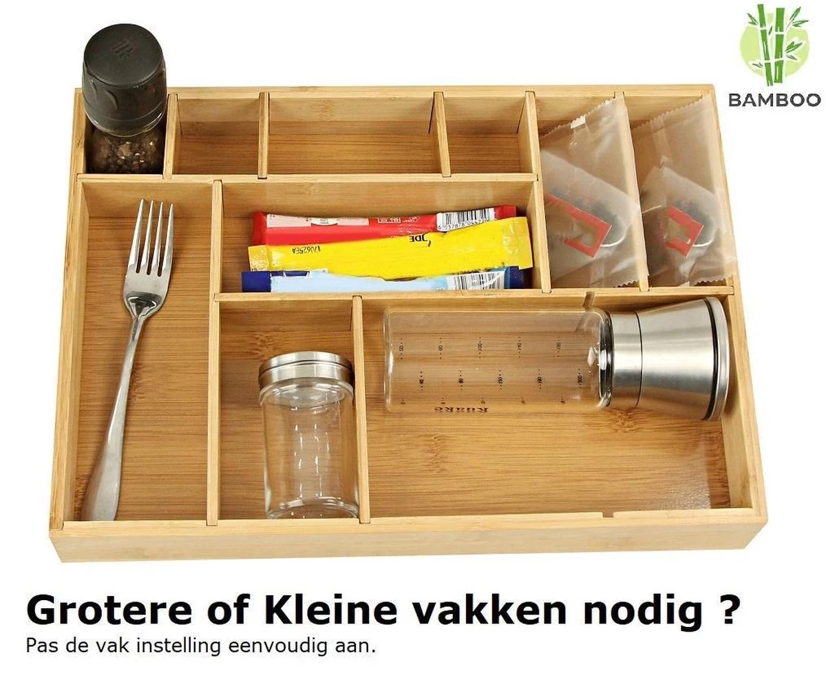 Merkloos Decopatent® Bestekbak - Lade Organizer - Besteklade - Bamboe - Hout - Bestek Bak Organizer Houder Voor Keukenla - Bestekcassette - Afbeelding 5
