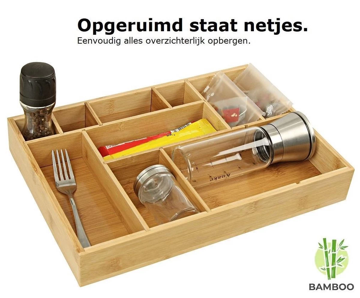 Merkloos Decopatent® Bestekbak - Lade Organizer - Besteklade - Bamboe - Hout - Bestek Bak Organizer Houder Voor Keukenla - Bestekcassette - Afbeelding 6