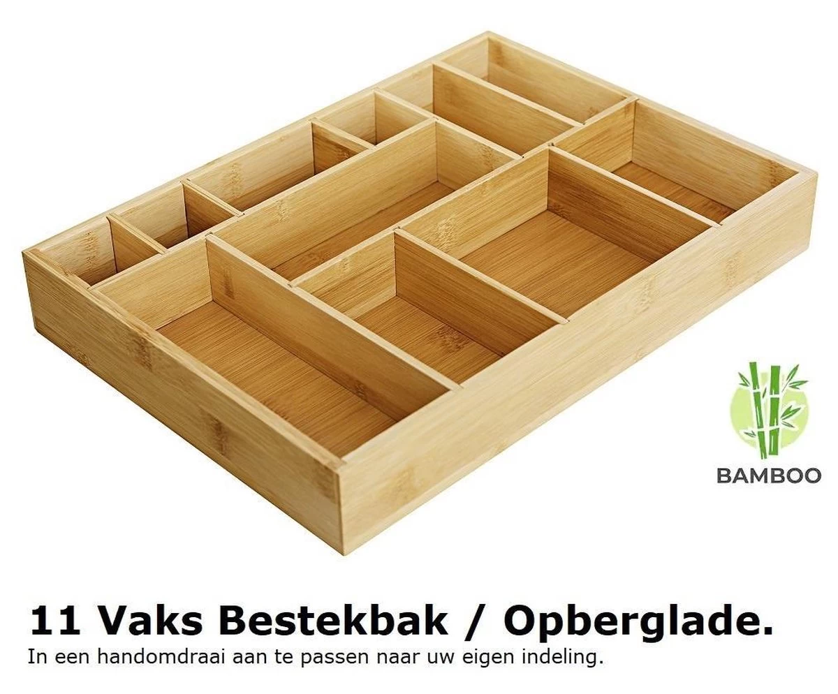 Merkloos Decopatent® Bestekbak - Lade Organizer - Besteklade - Bamboe - Hout - Bestek Bak Organizer Houder Voor Keukenla - Bestekcassette - Afbeelding 8