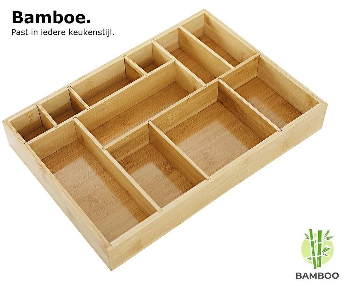 Merkloos Decopatent® Bestekbak - Lade Organizer - Besteklade - Bamboe - Hout - Bestek Bak Organizer Houder Voor Keukenla - Bestekcassette - Afbeelding 10