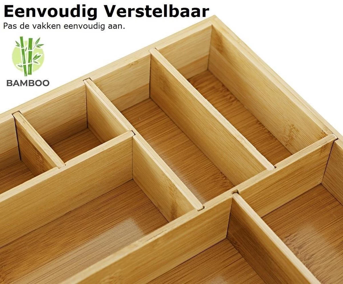 Merkloos Decopatent® Bestekbak - Lade Organizer - Besteklade - Bamboe - Hout - Bestek Bak Organizer Houder Voor Keukenla - Bestekcassette - Afbeelding 3