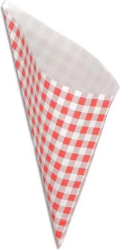 Papieren Frietzak | 50 Stuks |Rode Ruitjes | Puntzak | Frietzakjes | Patatzak