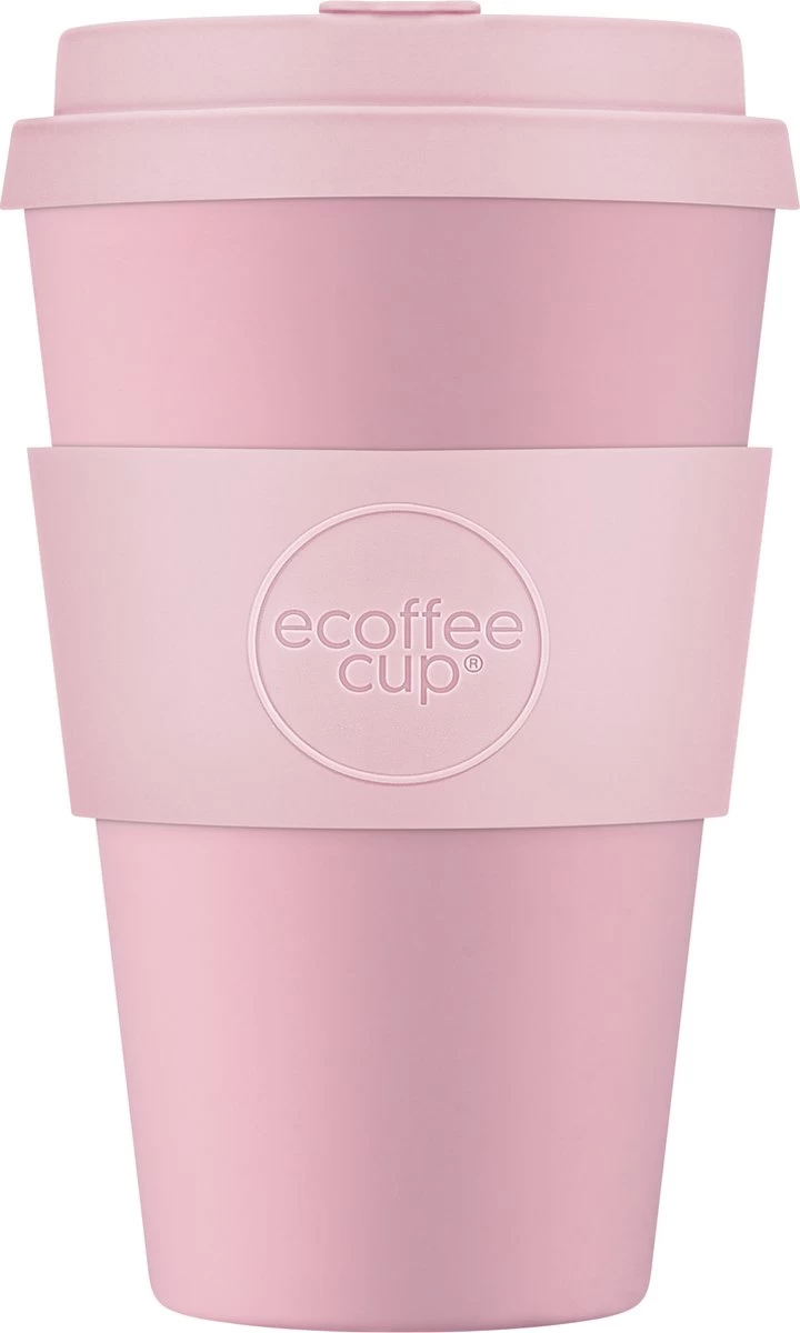 Ecoffee Cup Local Fluff PLA - Koffiebeker To Go 400 Ml - Roze Siliconen