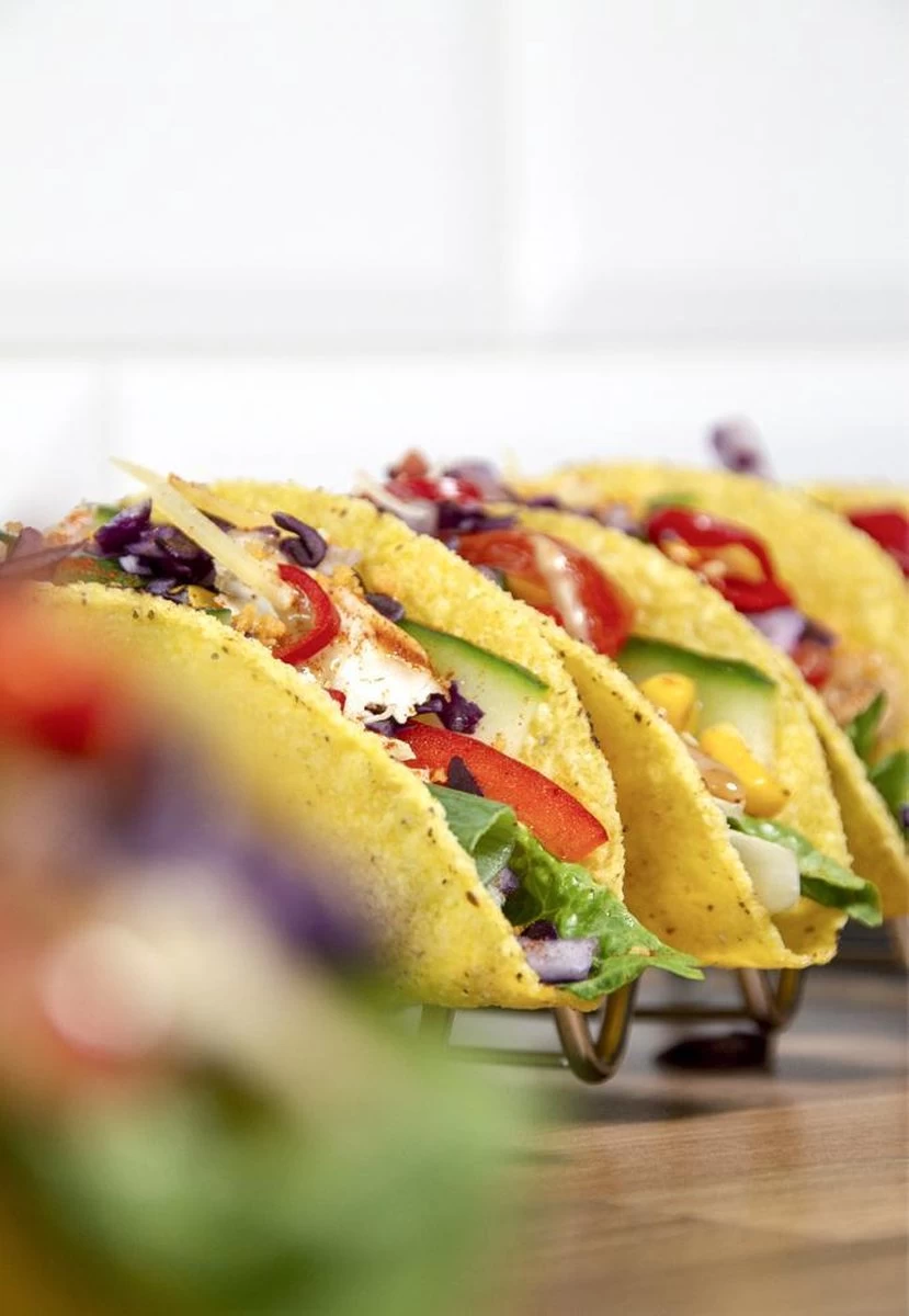 Krumble Taco Houder - Taco En Tortilla Houder Voor 4 Stuks - Serveerschalen - Koken & Tafelen - Kookgerei - Snack- & Tappasschalen - Metaal - Zilver - Afbeelding 4