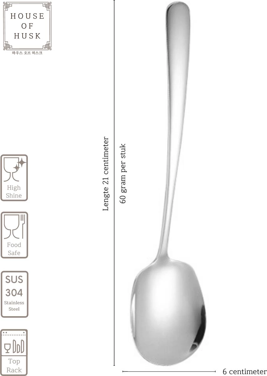 House Of Husk® Opscheplepel Set - Zilver - Serveerlepel - Groetelepel - Aardappellepel - 21cm - RVS - 4 Stuks - Afbeelding 2