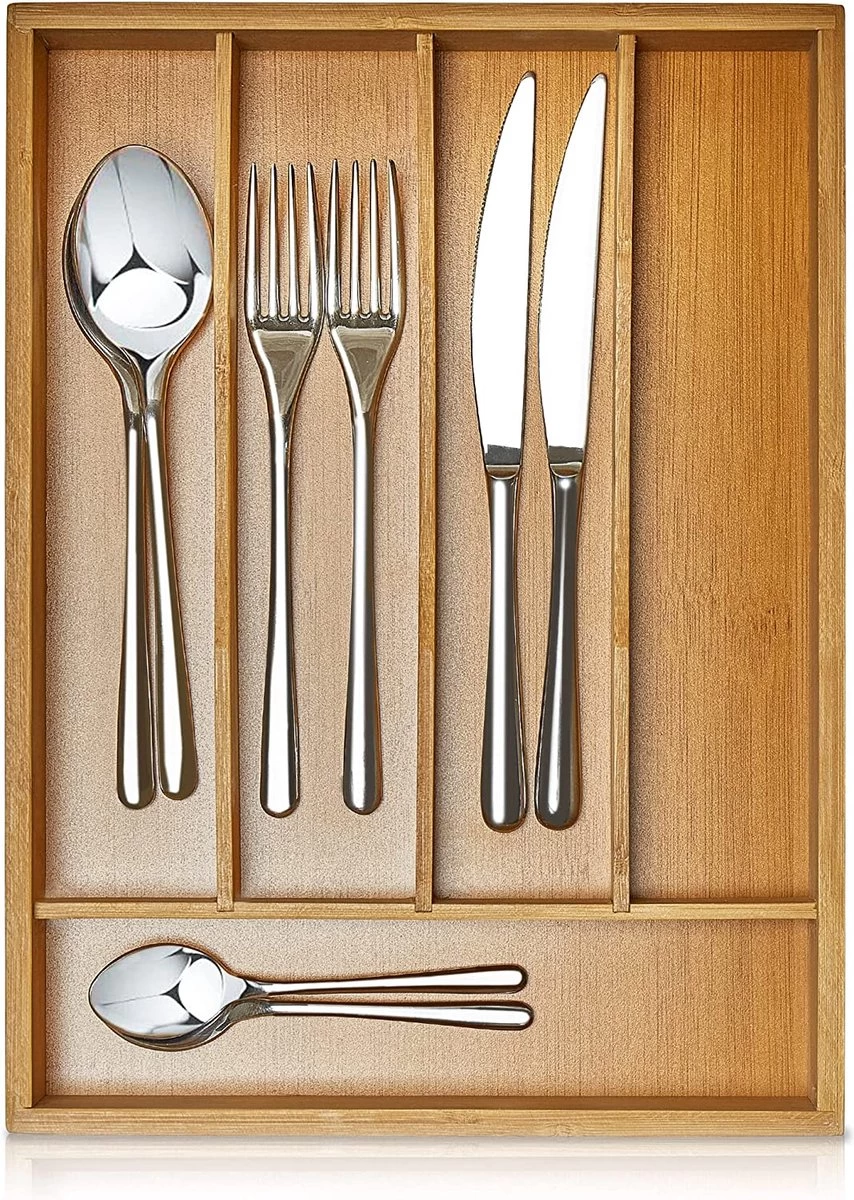 SCHOBERG Houten Bestekbak 34 Cm X 25 Cm X 5 Cm | Bamboe Enkele Keuken Bestekbak | Universele Bestekbak