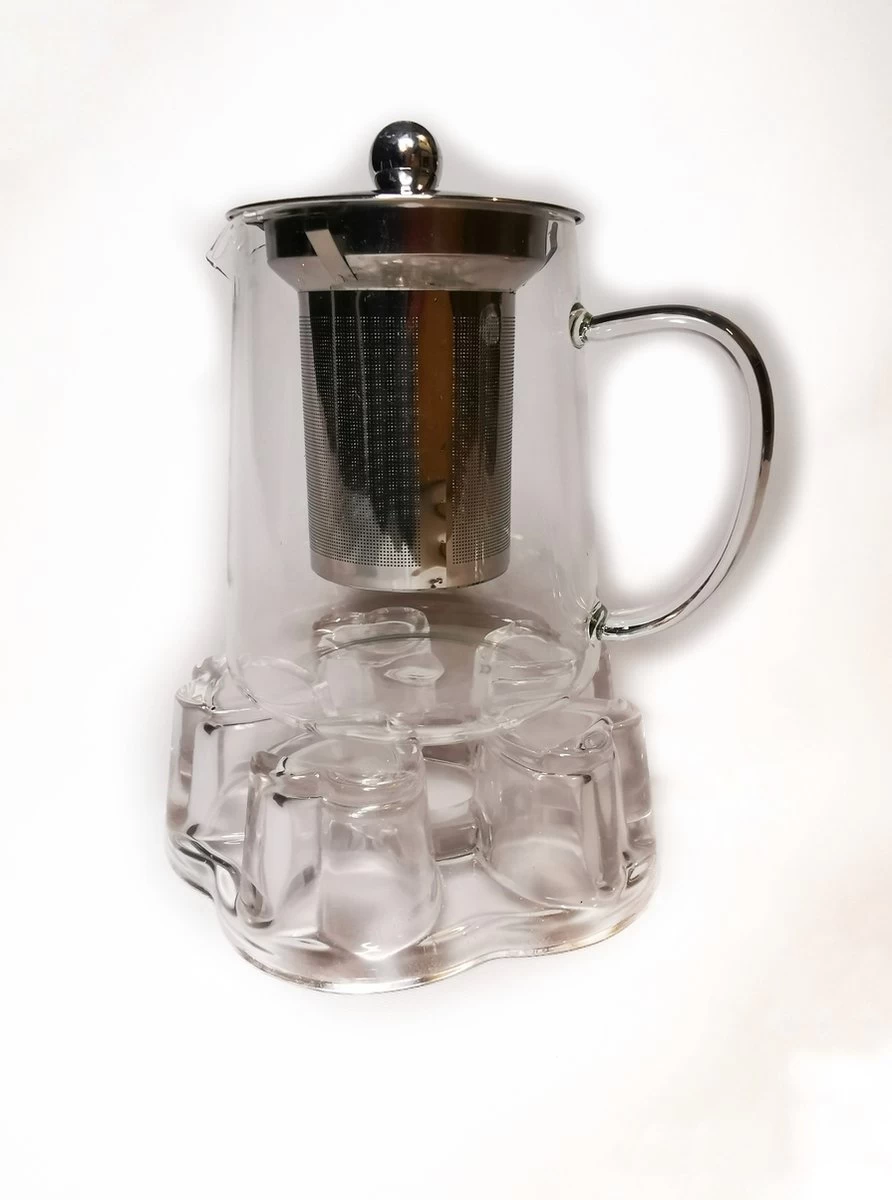 Glazen Theepot Met RVS Theefilter / Theezeef Inclusief Warmhouder ( Rechaud ) - Theelichthouder - Koffie Thee Coffee Tea Maker Luxe - Afbeelding 6