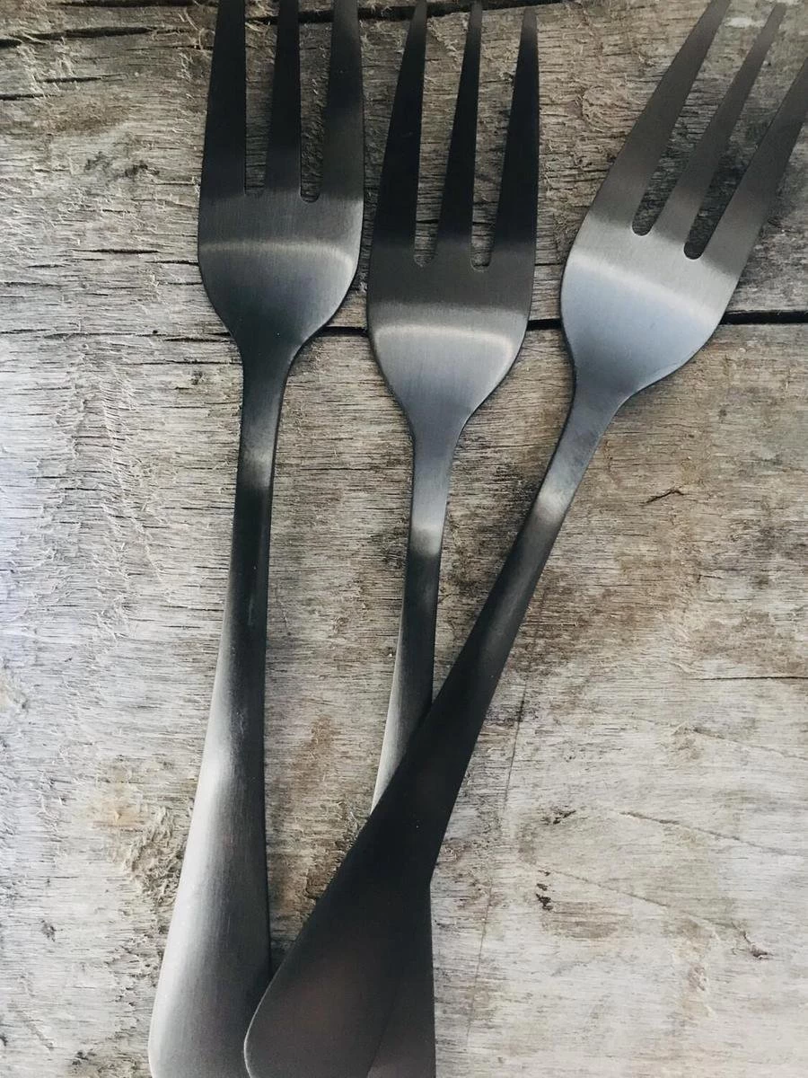 Merkloos Gebaksvorkje - Dessertvorkje ZWART - 6 Stuks - Koffie - Roestvrijstaal - Geslepen - RVS - Mat - Vaatwasserbestendig - Vaatwasser - Hoge Kwaliteit Servies - Koffielepel - Ijslepel - Dessertvork - Dessert - Afbeelding 2